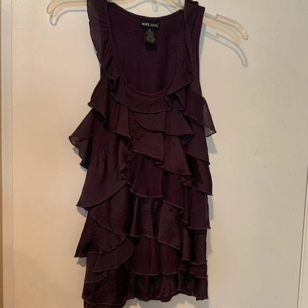 Purple ruffle tank.